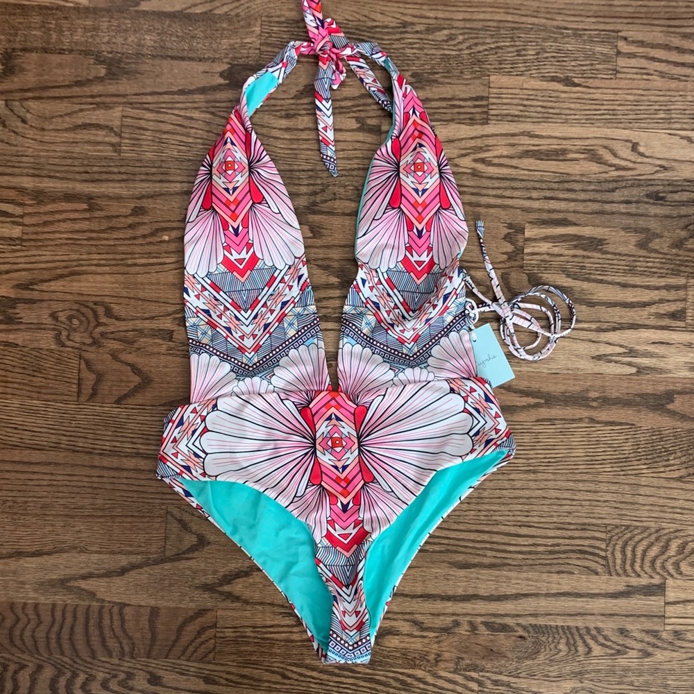 Cupshe Vibrant Pink and Blue Halter One Piece Swimsuit